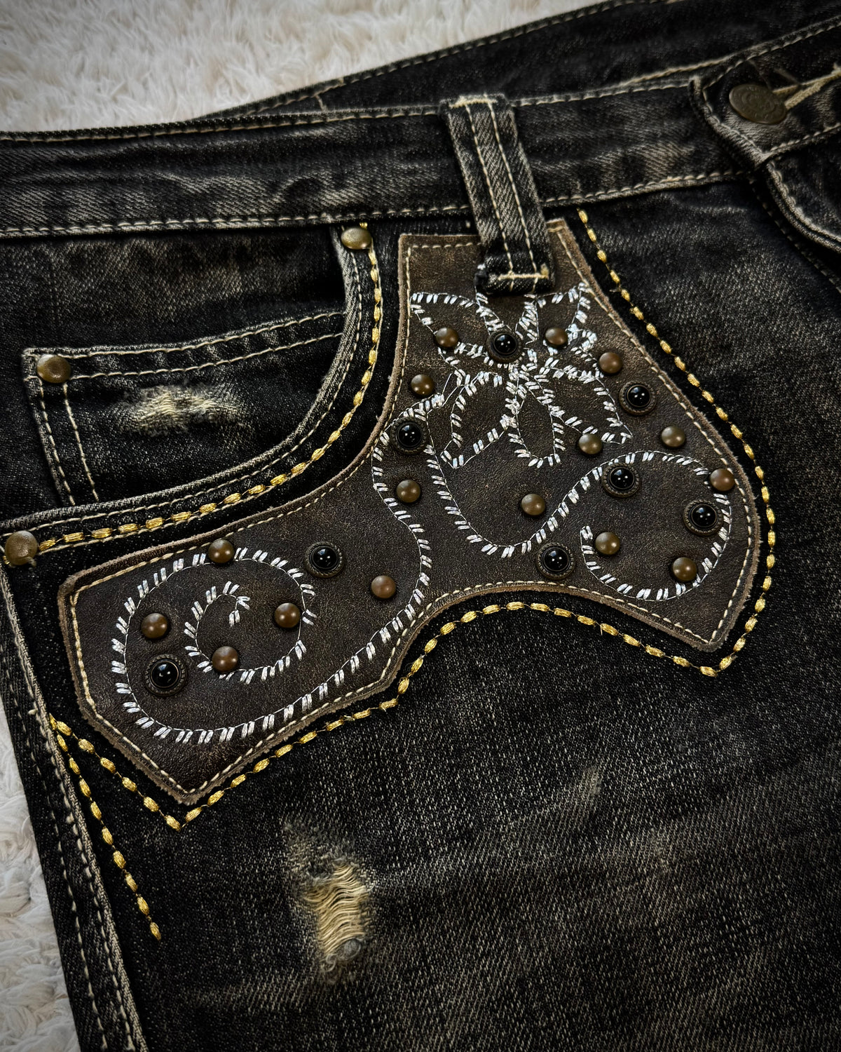 Tornado Mart Western Studded Python Flared Jeans