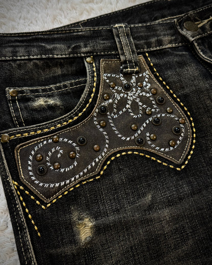 Tornado Mart Western Studded Python Flared Jeans