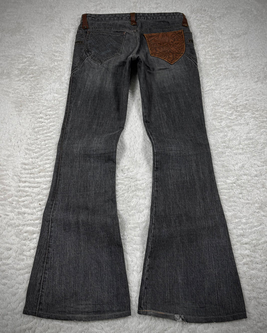 Obelisk Vintage Leather Pocket Flared Jeans