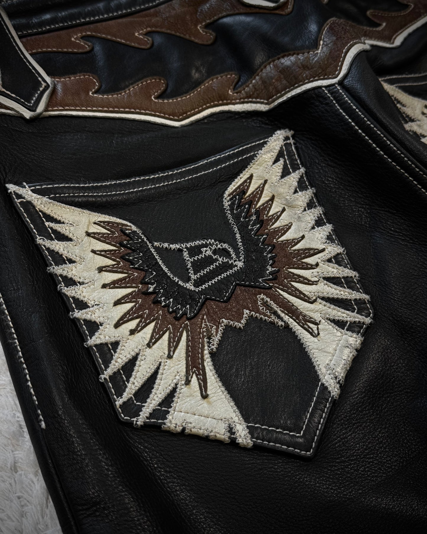Yasuyuki Ishii Tribe Flared Leather Pants