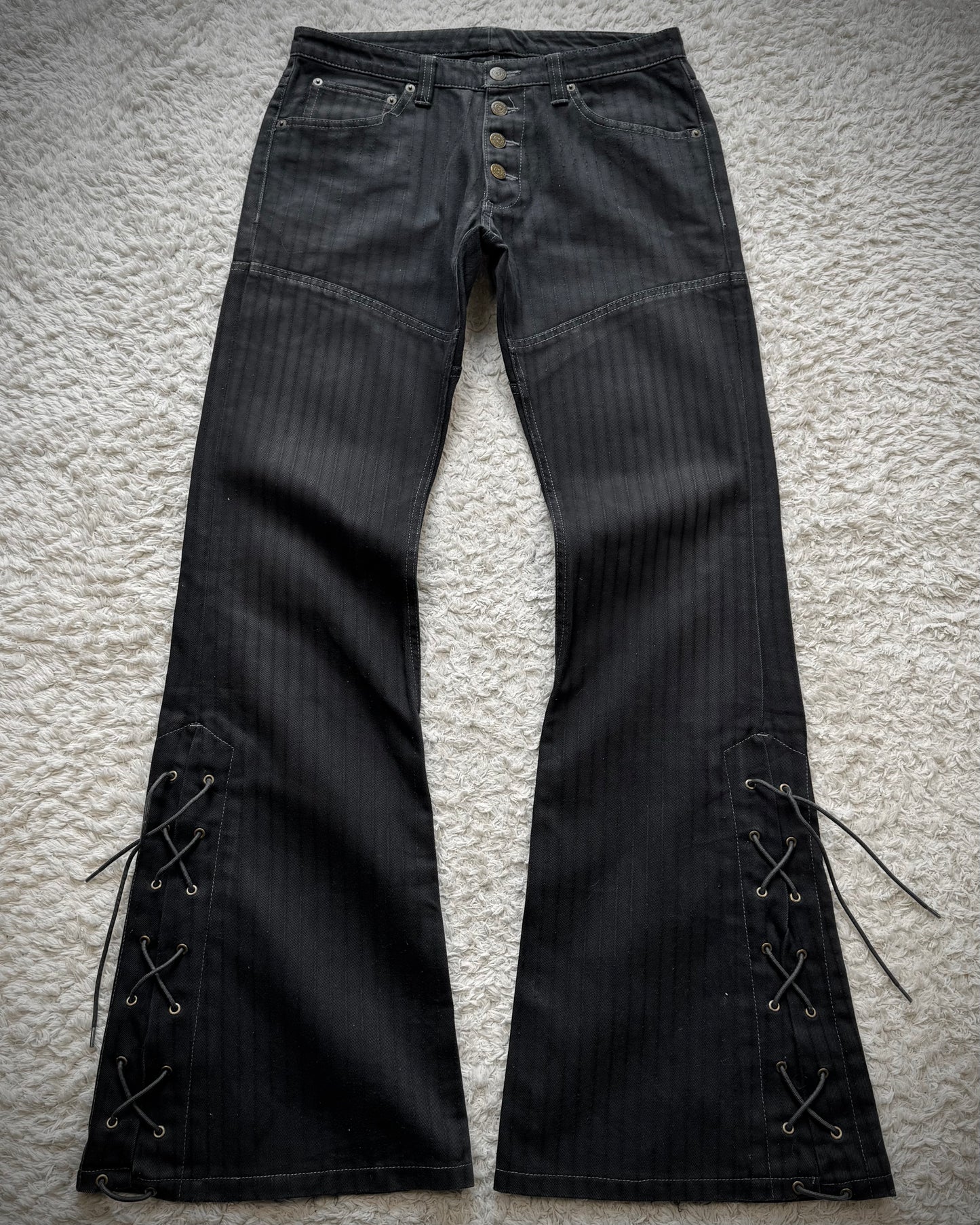 Tornado Mart Pin Striped Lace Up Flared Pants
