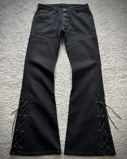 Tornado Mart Pin Striped Lace Up Flared Pants