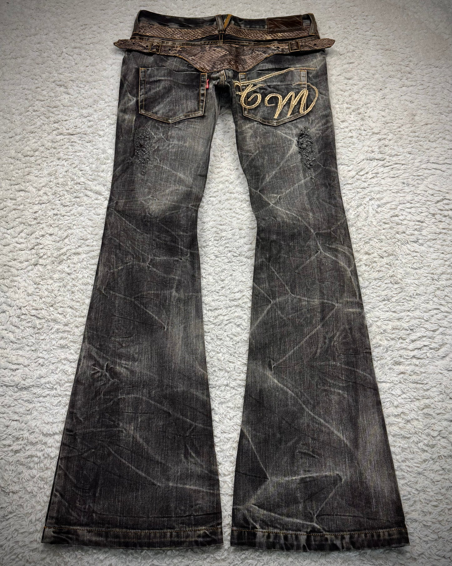 Tornado Mart Python Belted Flared Jeans