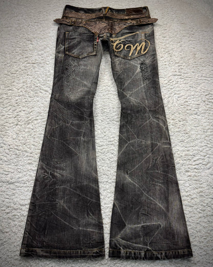 Tornado Mart Python Belted Flared Jeans