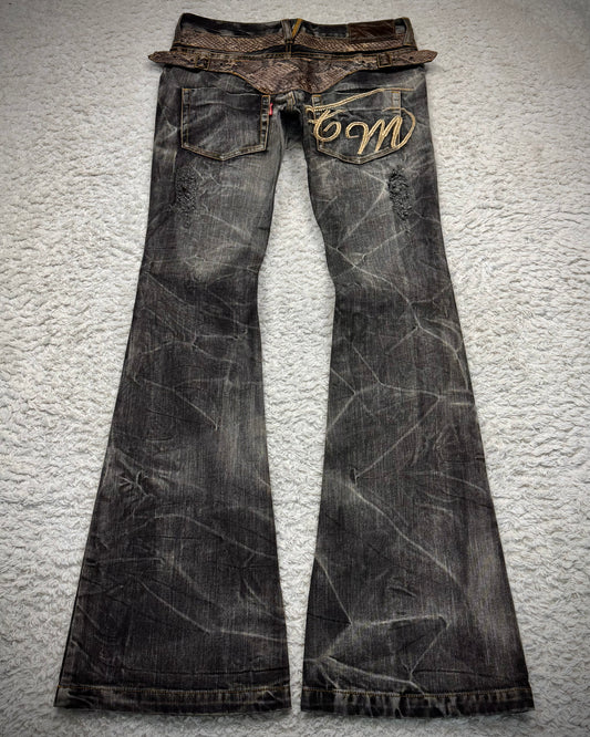 Tornado Mart Python Belted Flared Jeans