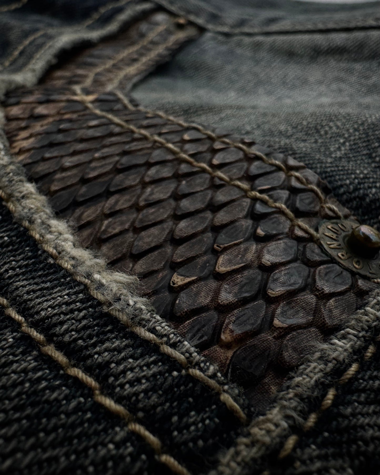 Tornado Mart Python Detailed Distressed Flared Jeans