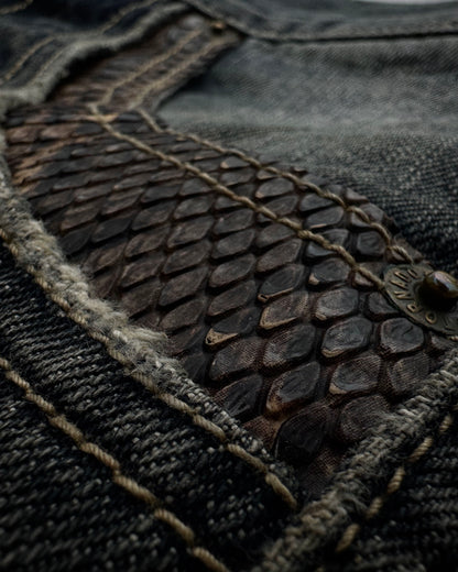 Tornado Mart Python Detailed Distressed Flared Jeans