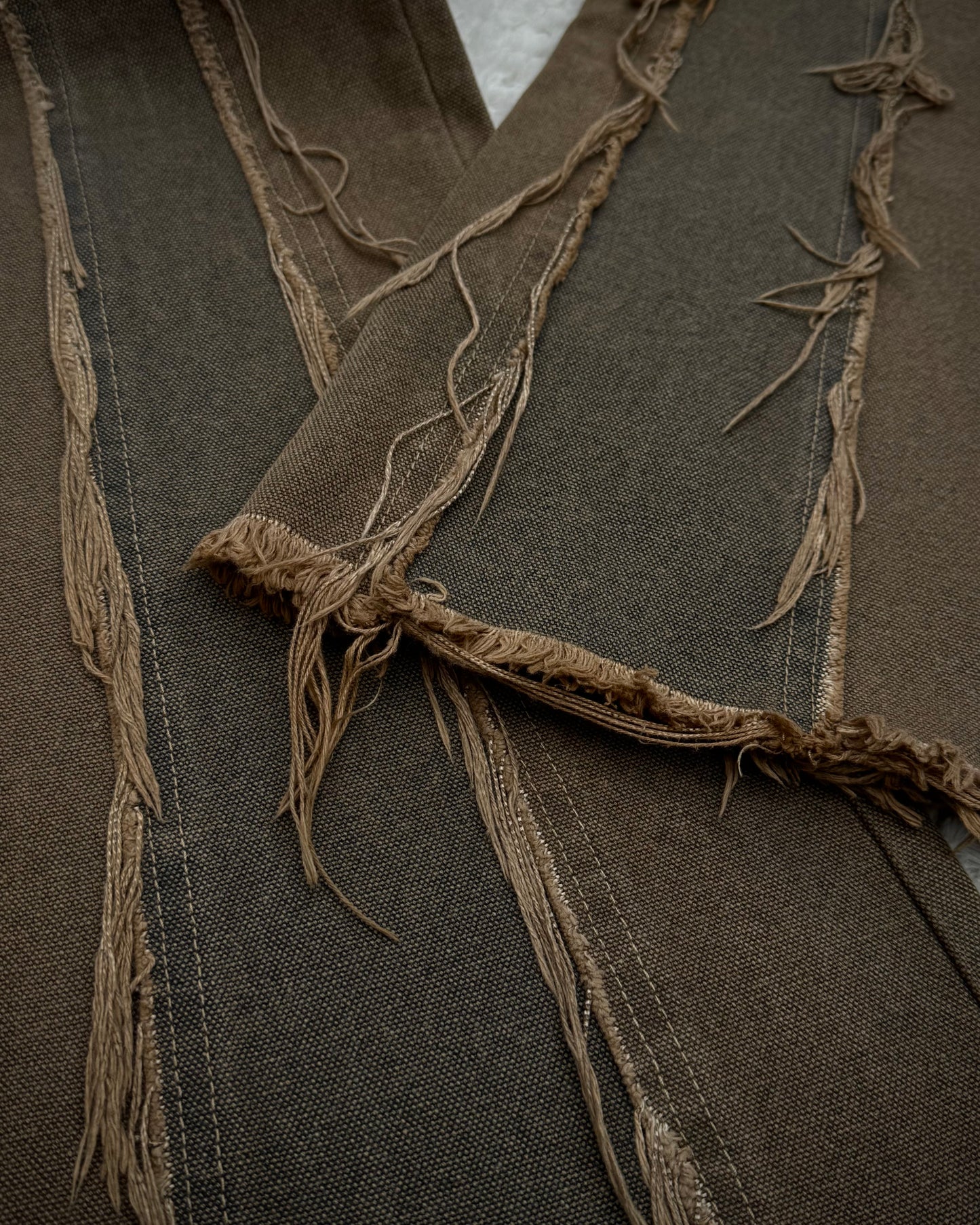 Obelisk Fringed Mud Washed Lace Up Flared Jeans