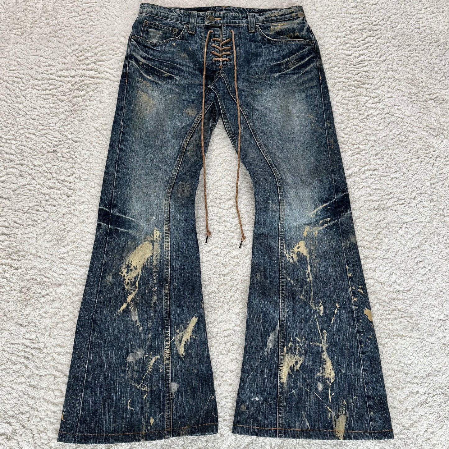 Tornado Mart Gold Splatter Flared Lace Up Jeans