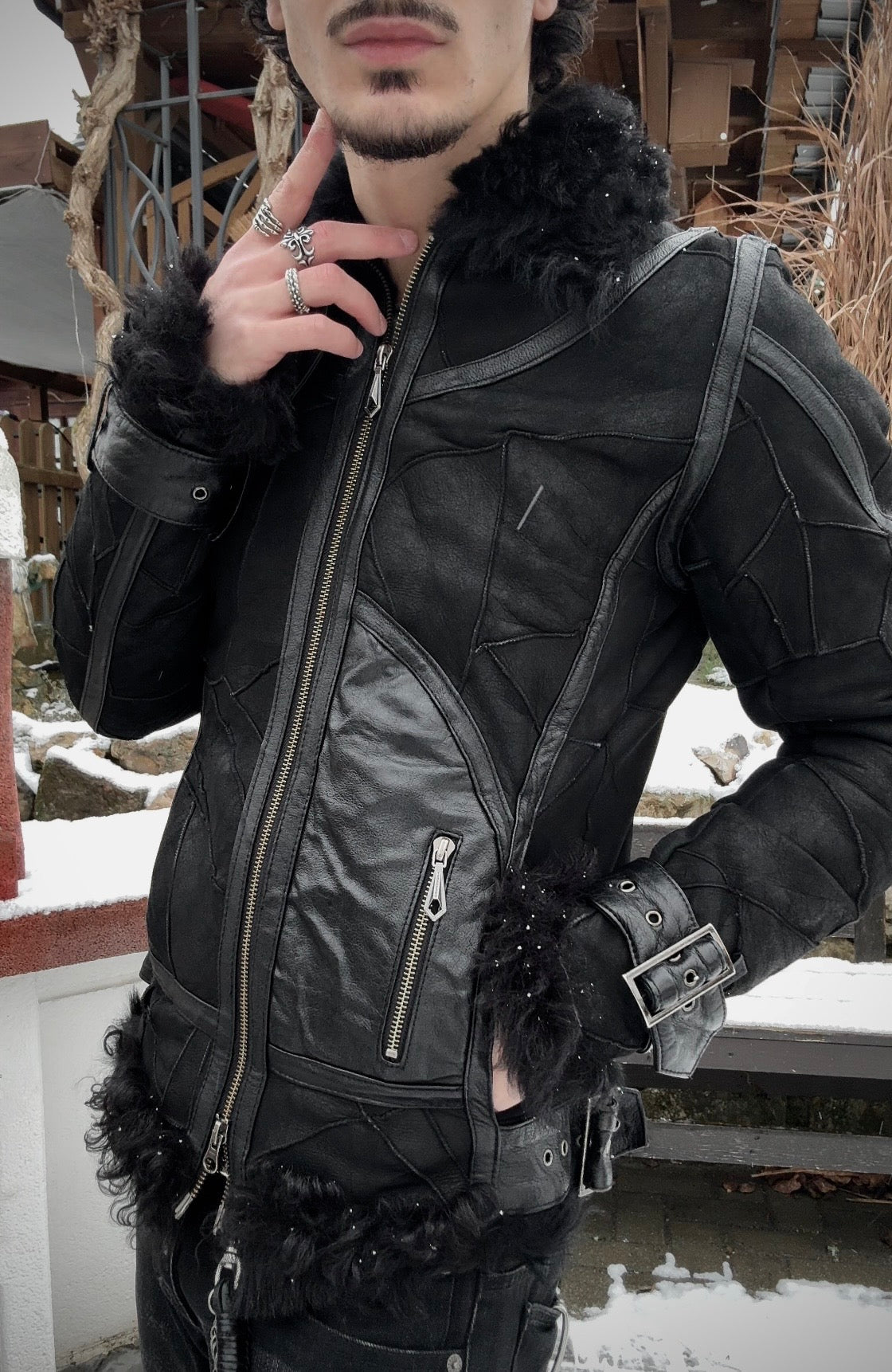 Varentine Fur Lined Leather Patchwork Jacket