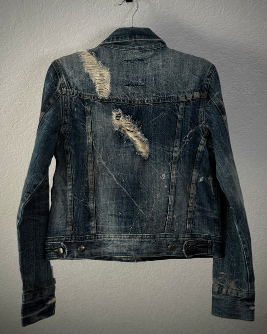 Midas Silver Splatter Distressed Cropped Denim Jacket