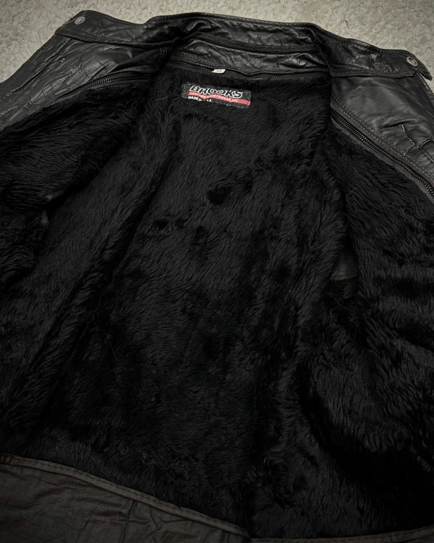 Brooks Harley Patched Studded Vintage Leather Biker Jacket