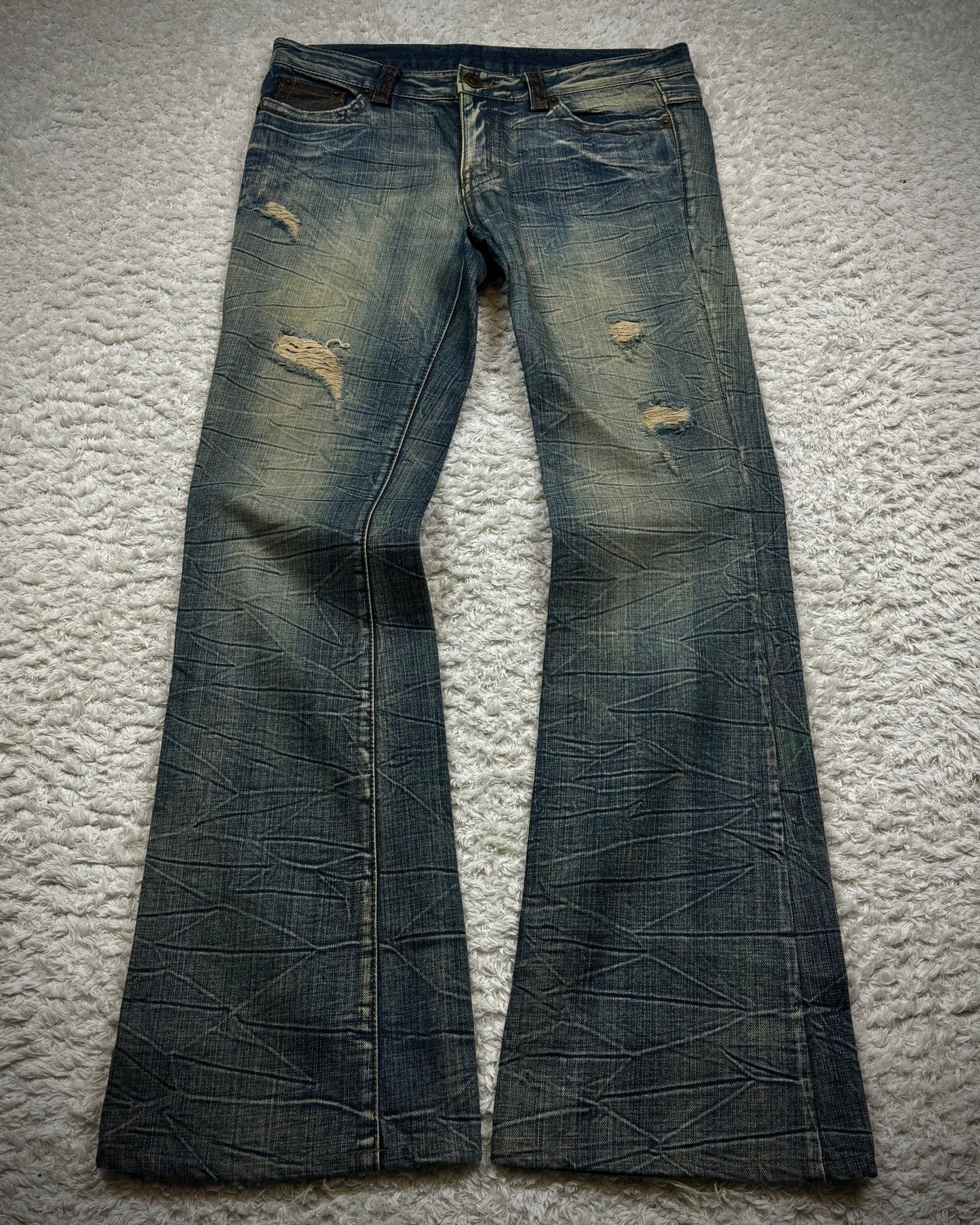 Agate Label Muddy Honeycomb Washed Leather Detailed Flared Jeans