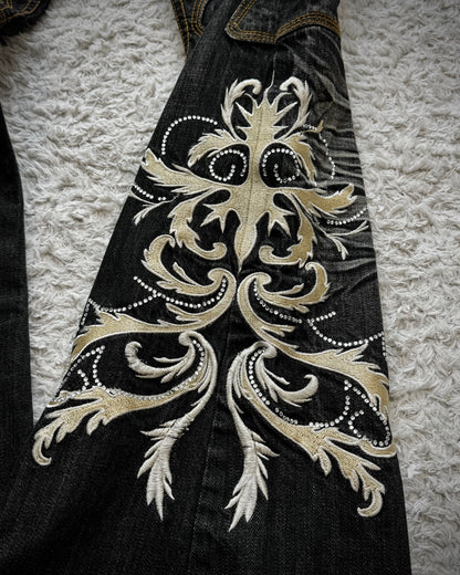 Tornado Mart Tribal Tattoo Embroidery Flared Jeans