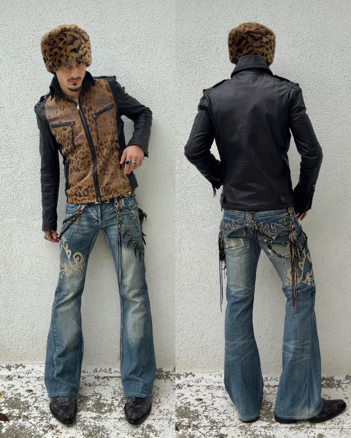 Tornado Mart Tribal Embroidery Spiral Flared Jeans