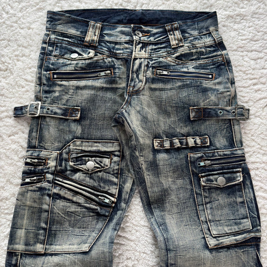 Semantic Design Multi-Pocket Flared Cargo Jeans