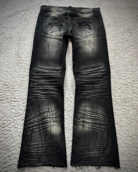 Xfrm Whiskered Paint Splatter Studded Flared Jeans