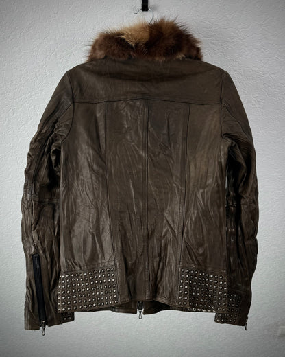 Shellac Studded Fur Collar Leather Jacket