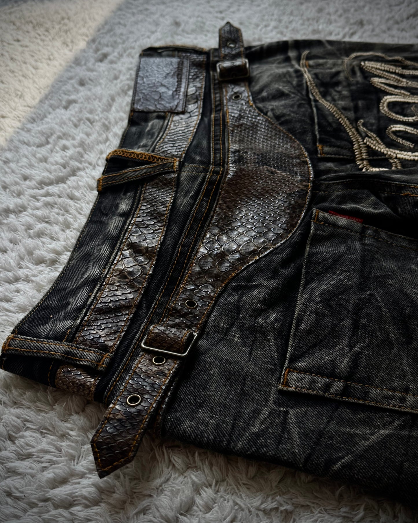 Tornado Mart Python Belted Flared Jeans