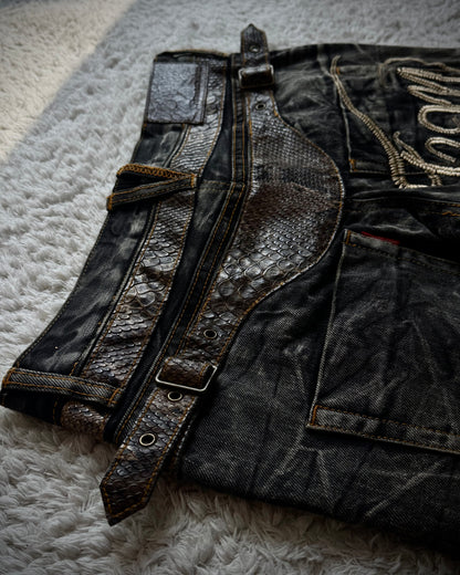Tornado Mart Python Belted Flared Jeans