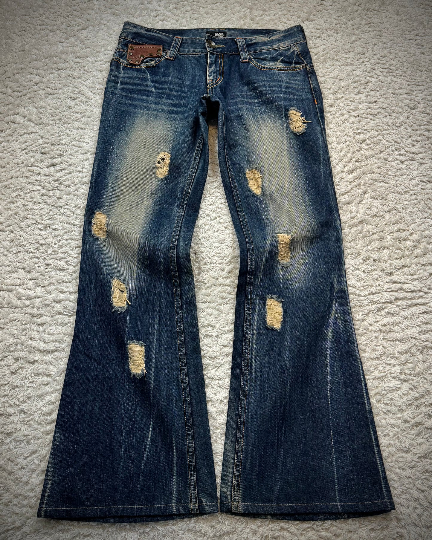 Glad News Studded Leather Pockets Flared Jeans