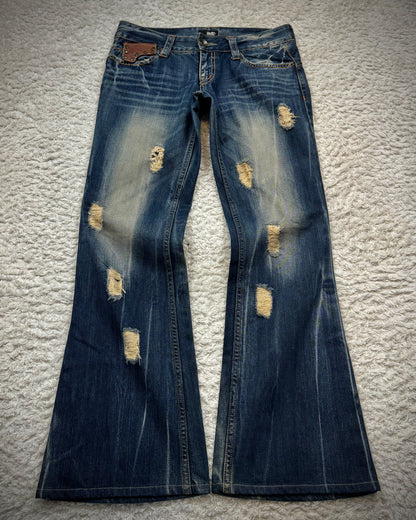 Glad News Studded Leather Pockets Flared Jeans