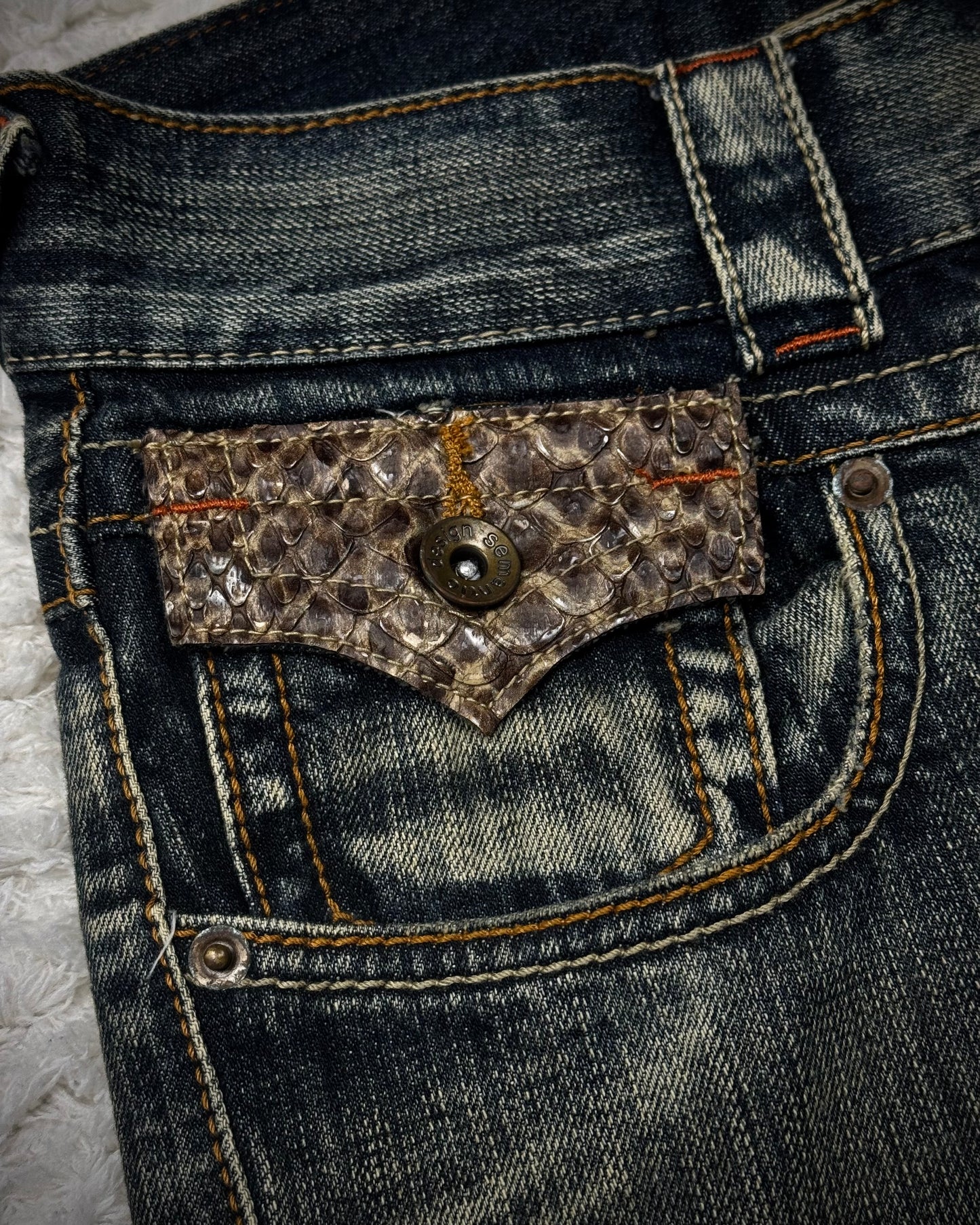 Semantic Design Python Detailed Spiral Flared Jeans