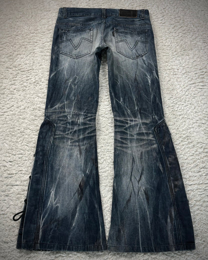 Tornado Mart Wax Brushed Whisker Lace Up Flared Jeans