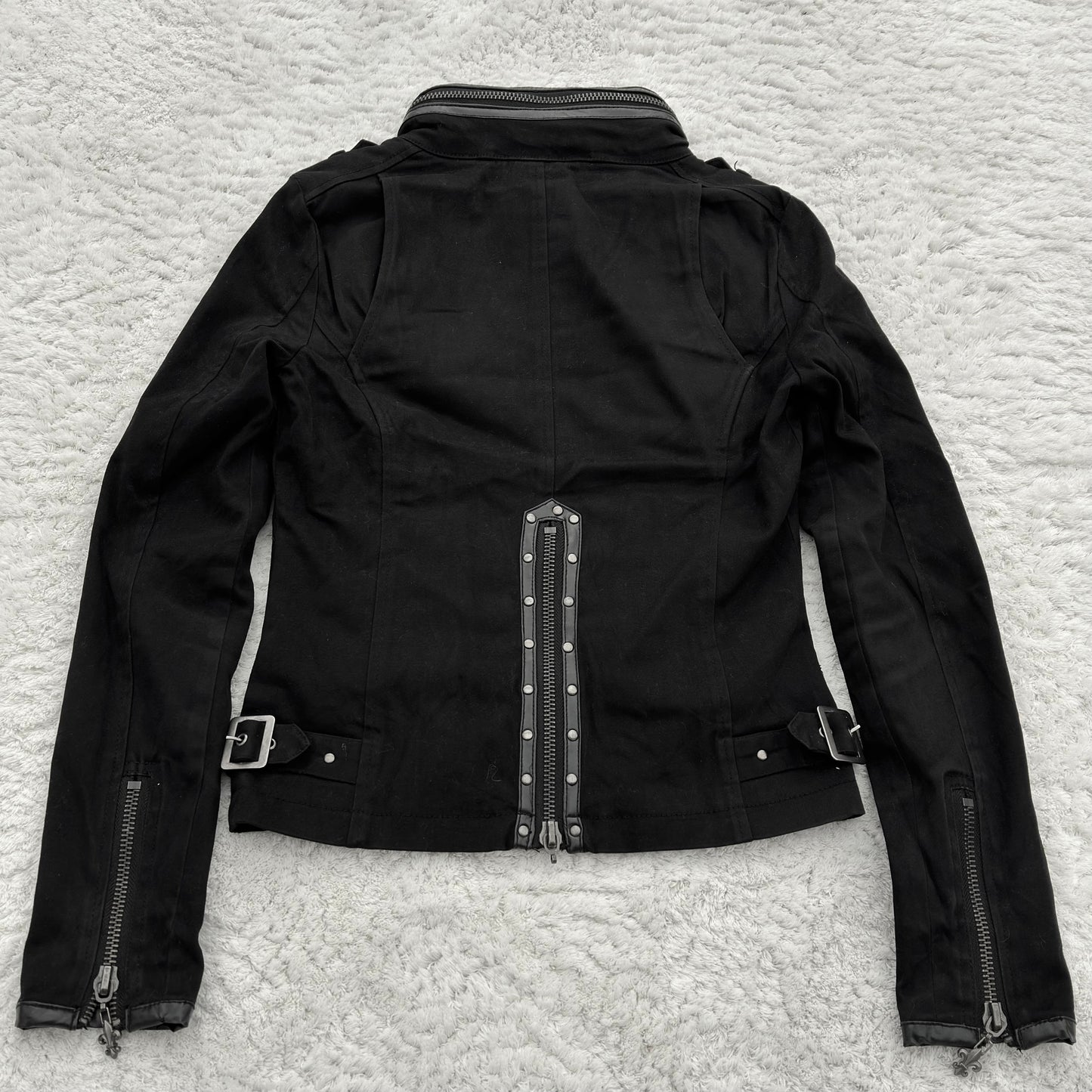 D.I.A. Hideable Hood Collar Leather Chrome Accented Jacket