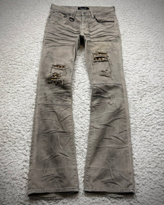 CavariA Leopard Repaired Clawmarks Bootcut Denim