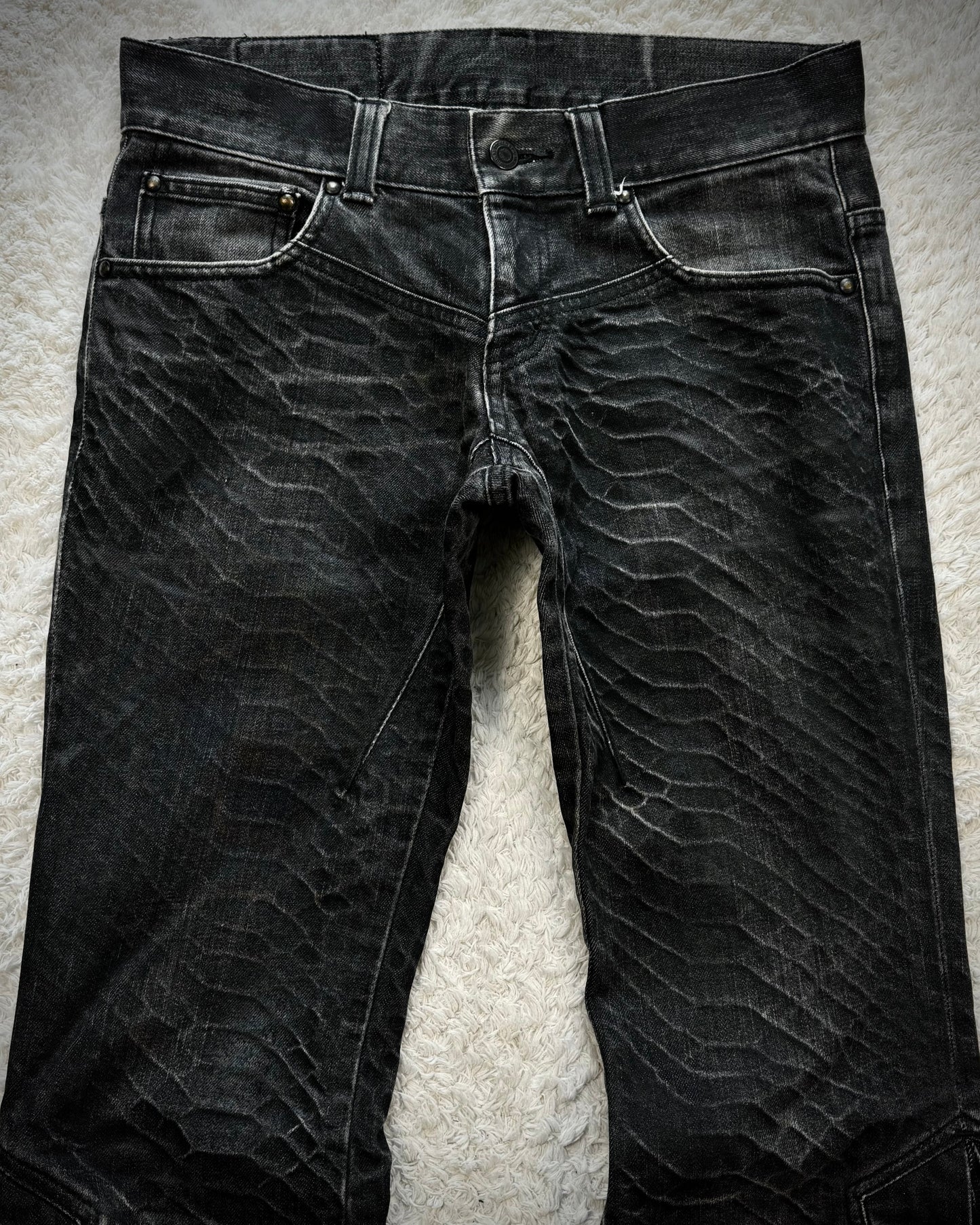 Tornado Mart Python Washed Lace Up Flared Jeans