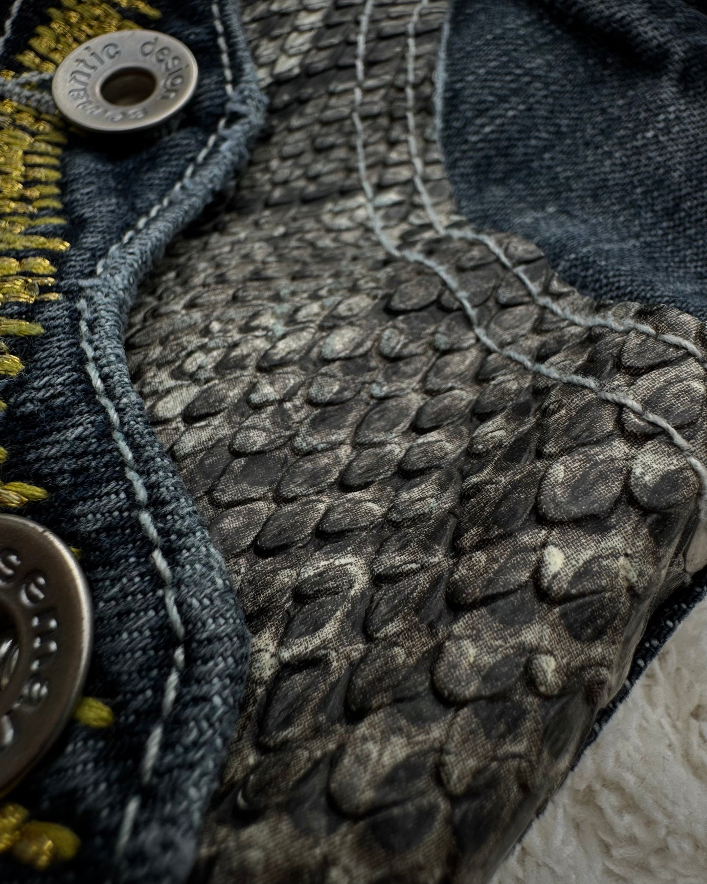 Semantic Design Python Detailed Sword Knee Bootcut Jeans