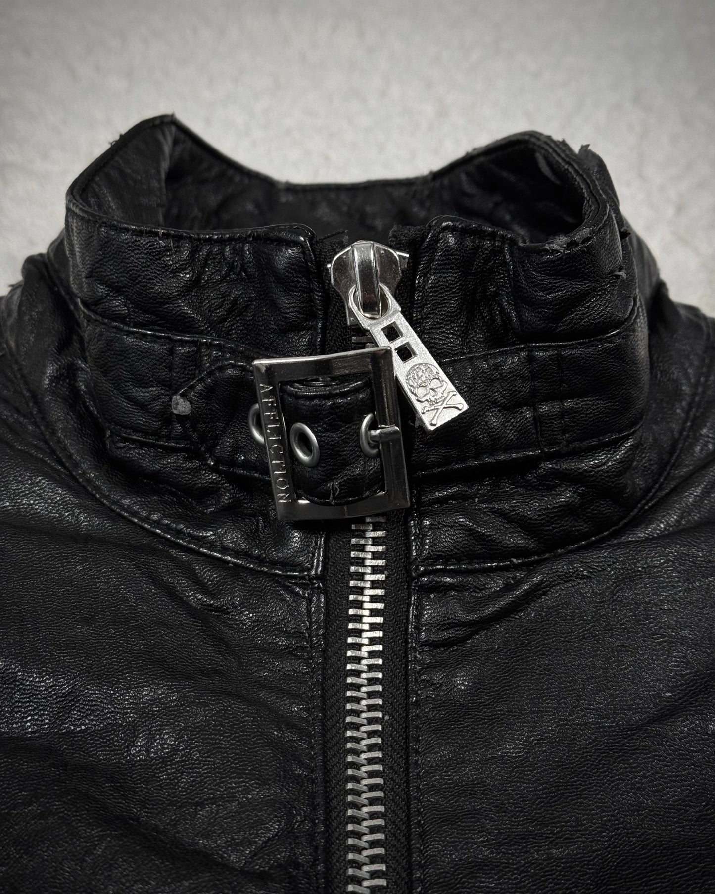 Affliction Spike Studded Metal Badge Leather Jacket