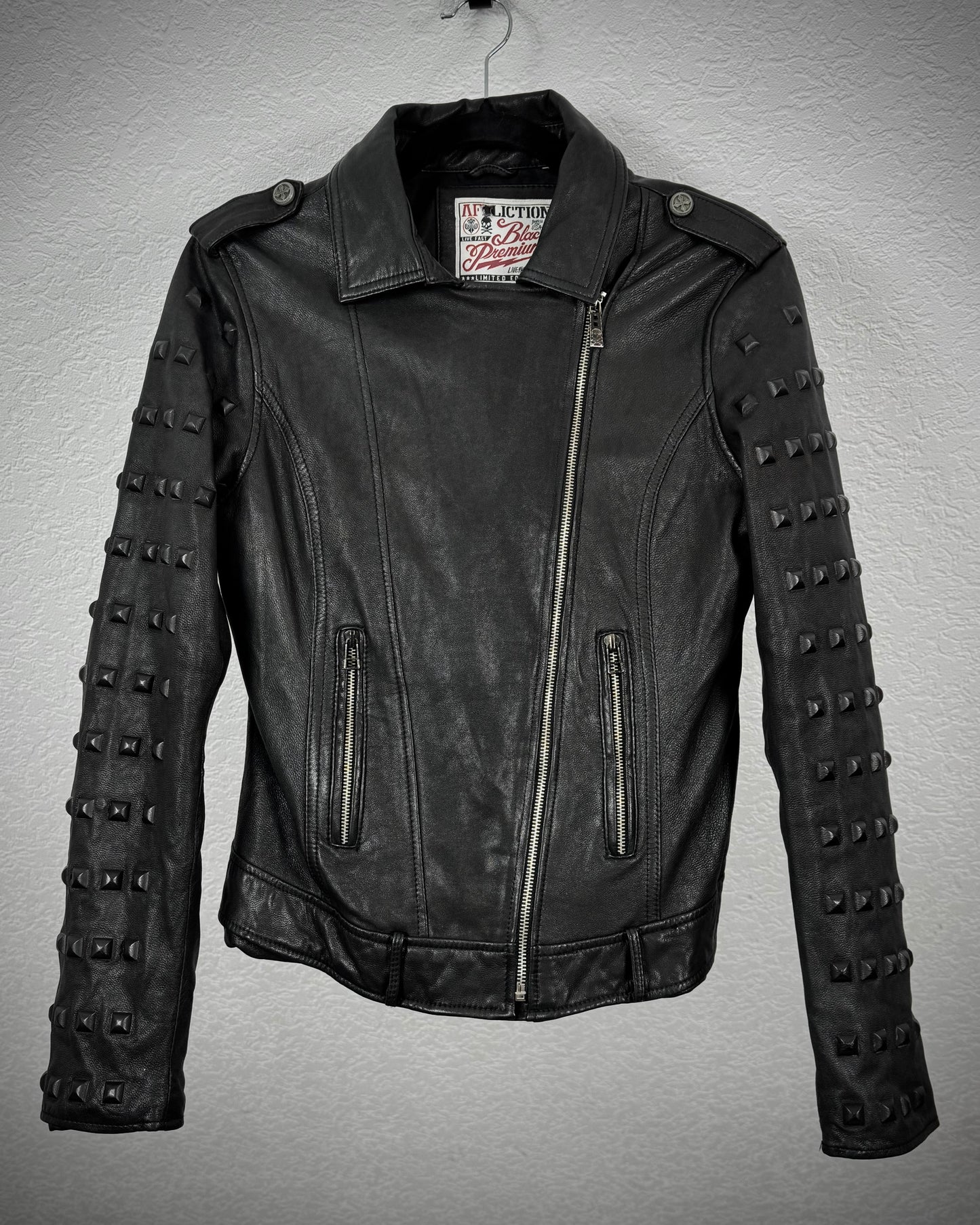Affliction Black Studded Leather Biker Jacket