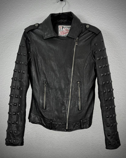 Affliction Black Studded Leather Biker Jacket