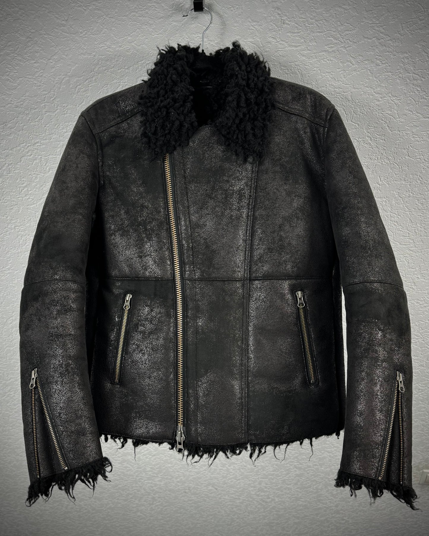 Custom Culture Luster Textured Shearling Biker Jacket