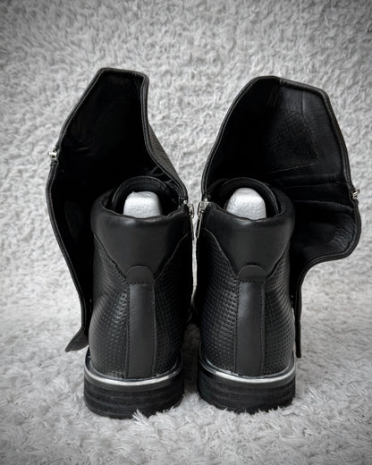 Grained Flap Over Leather Boots