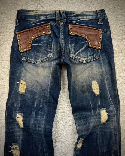 Glad News Studded Leather Pockets Flared Jeans