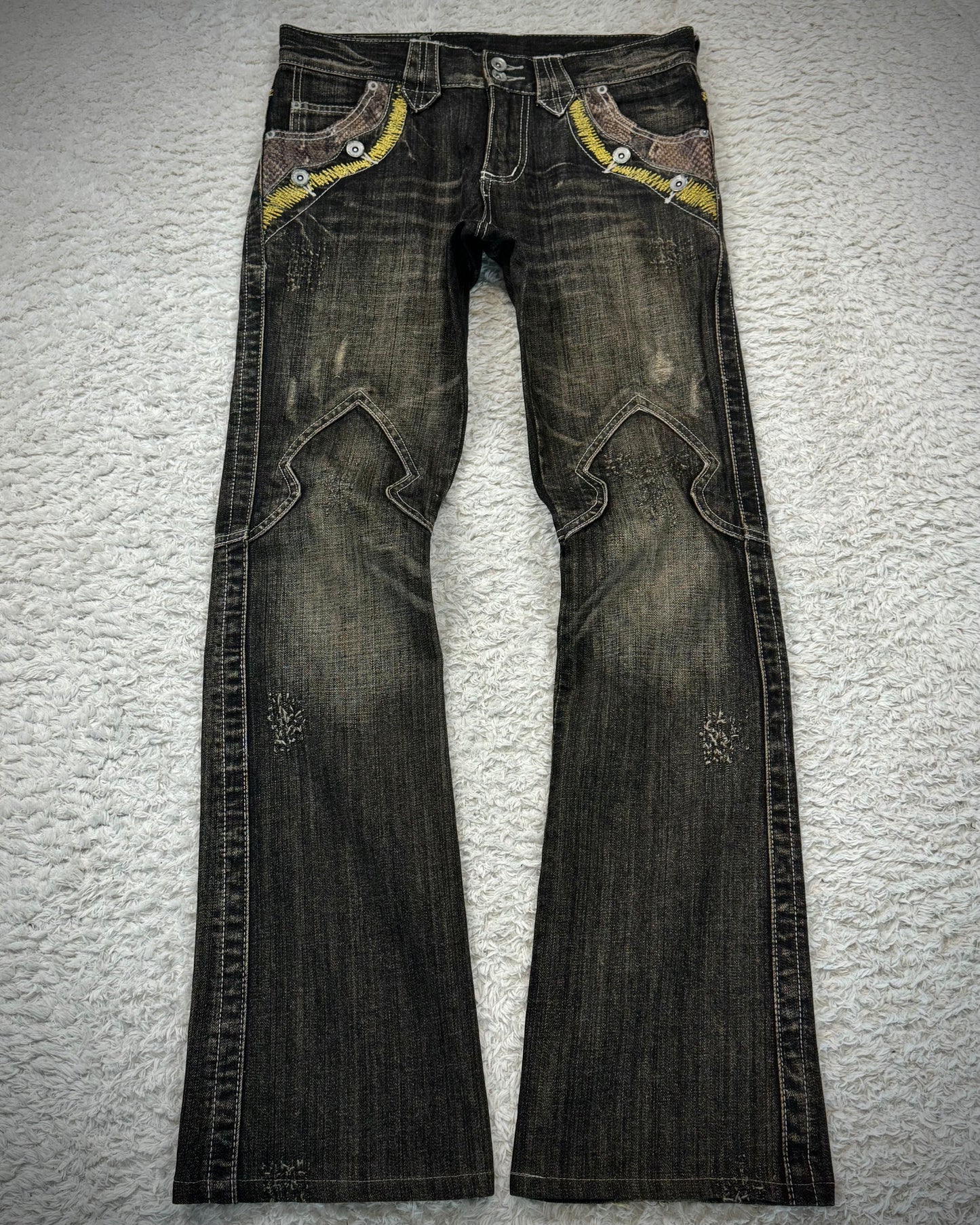 Semantic Design Python Detailed Sword Knee Bootcut Jeans