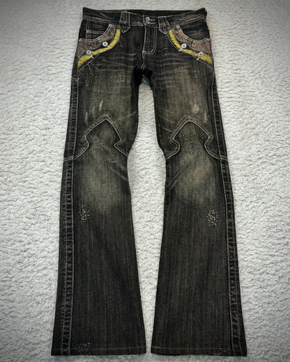 Semantic Design Python Detailed Sword Knee Bootcut Jeans