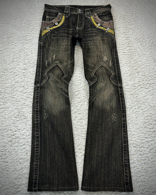 Semantic Design Python Detailed Sword Knee Bootcut Jeans