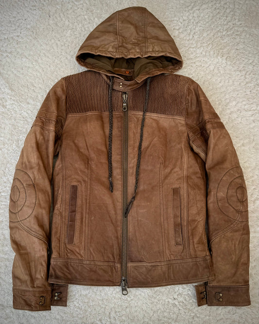 Ragina France Vintage Hooded Leather Jacket