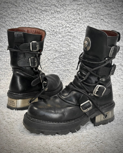 New Rock Steel Heel High Top Leather Boots