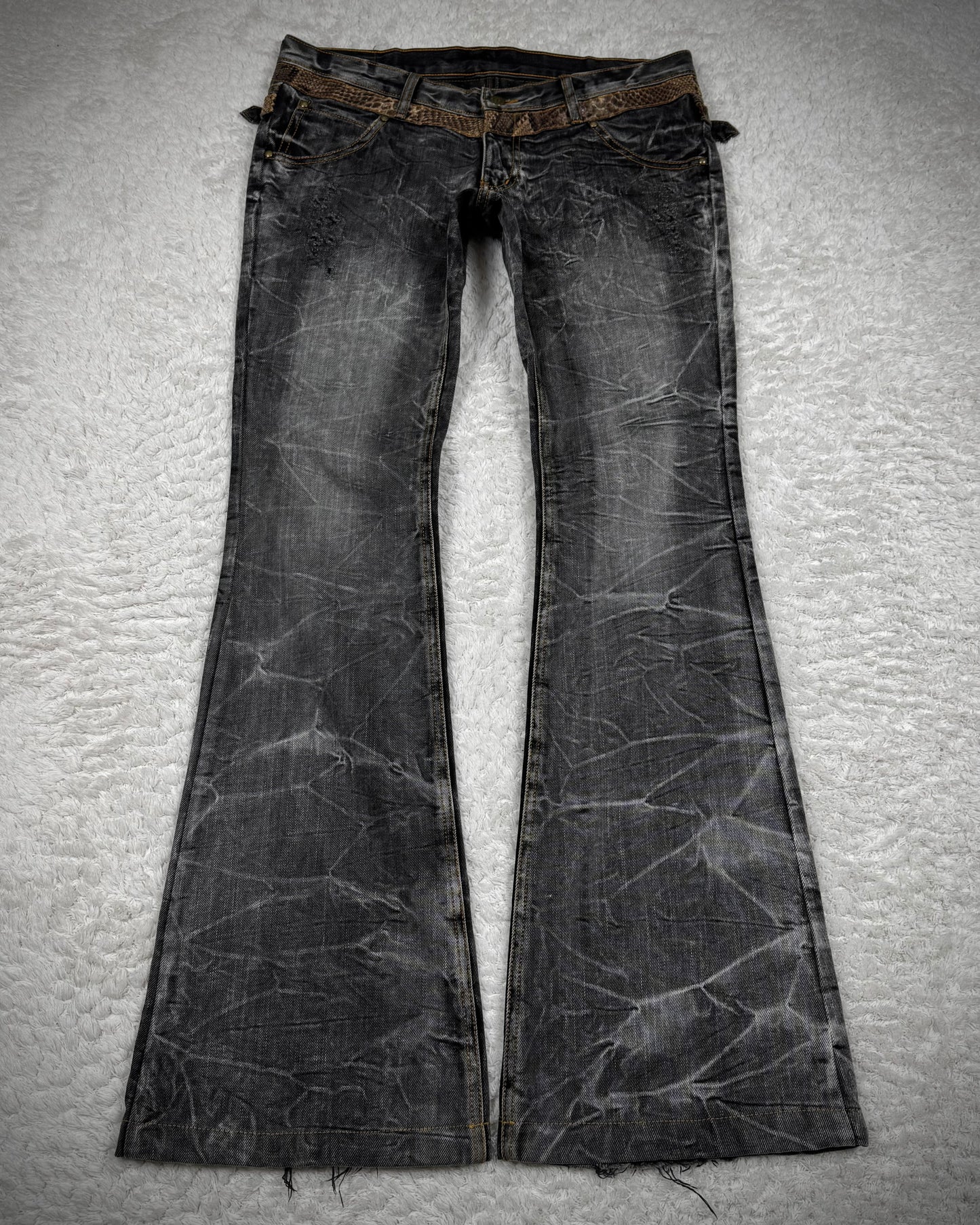 Tornado Mart Python Belted Flared Jeans