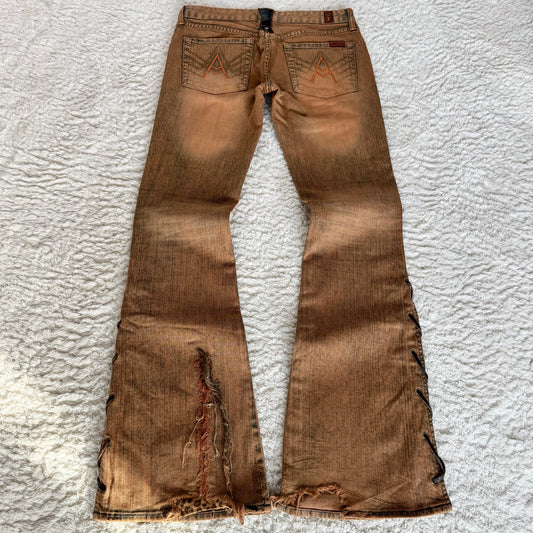7 For All Mankind Mud Wash Flared Lace Up Jeans
