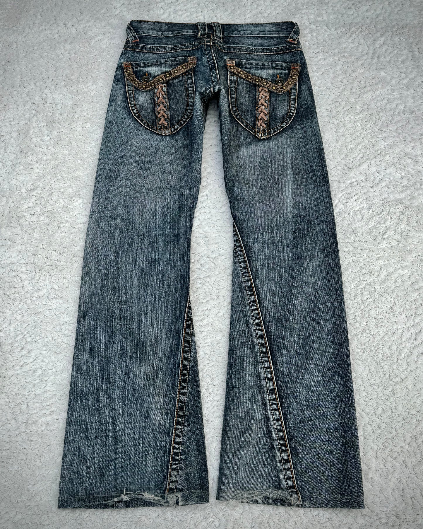 Semantic Design Studded Python Lace Up Flared Jeans