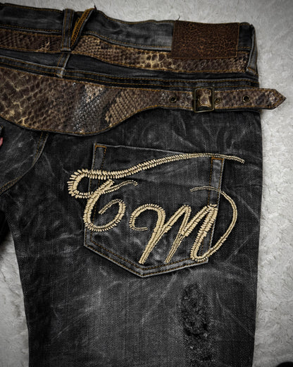 Tornado Mart Python Belted Flared Jeans