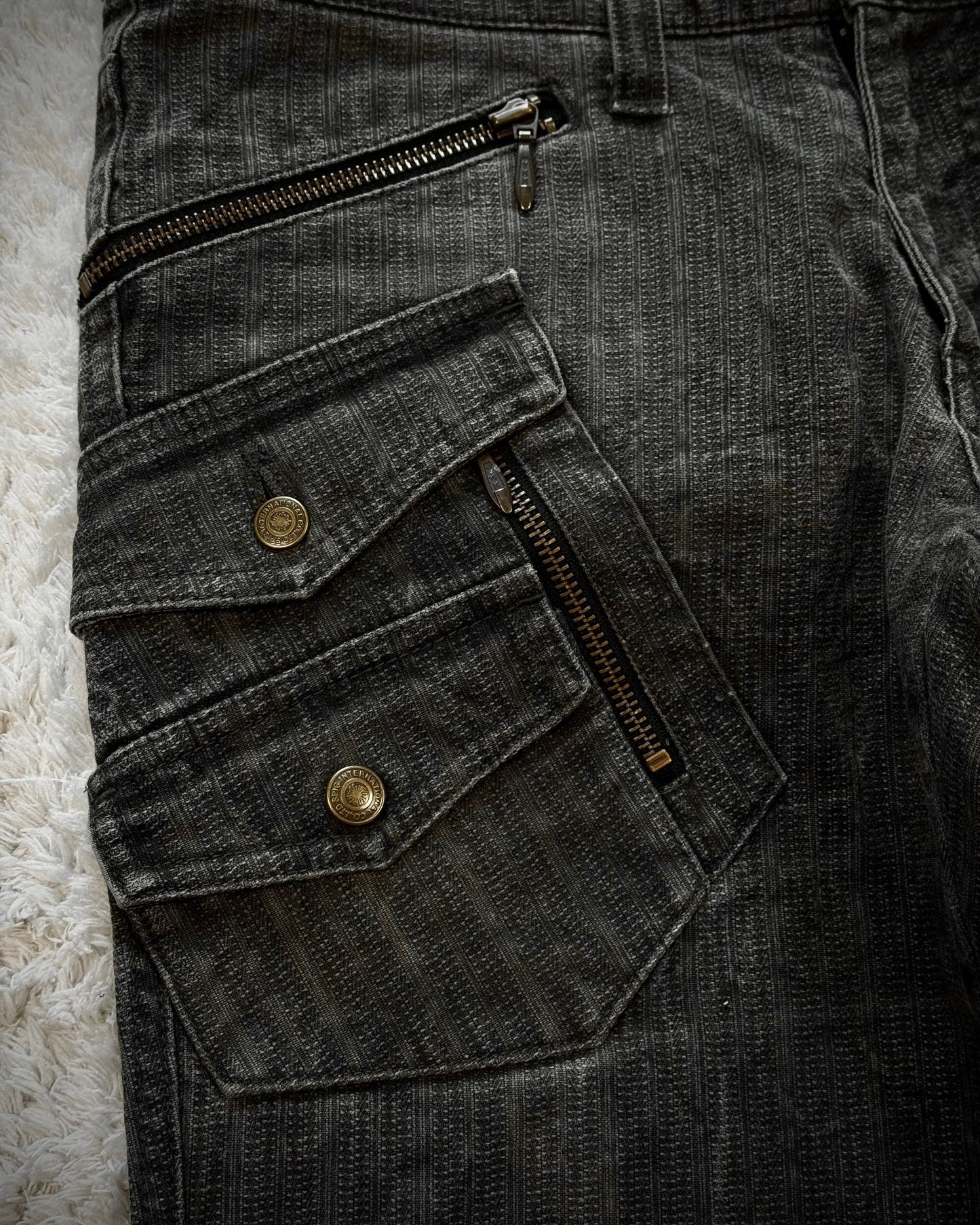 Tornado Mart Multi-Pocket Pin Striped Bootcut Pants