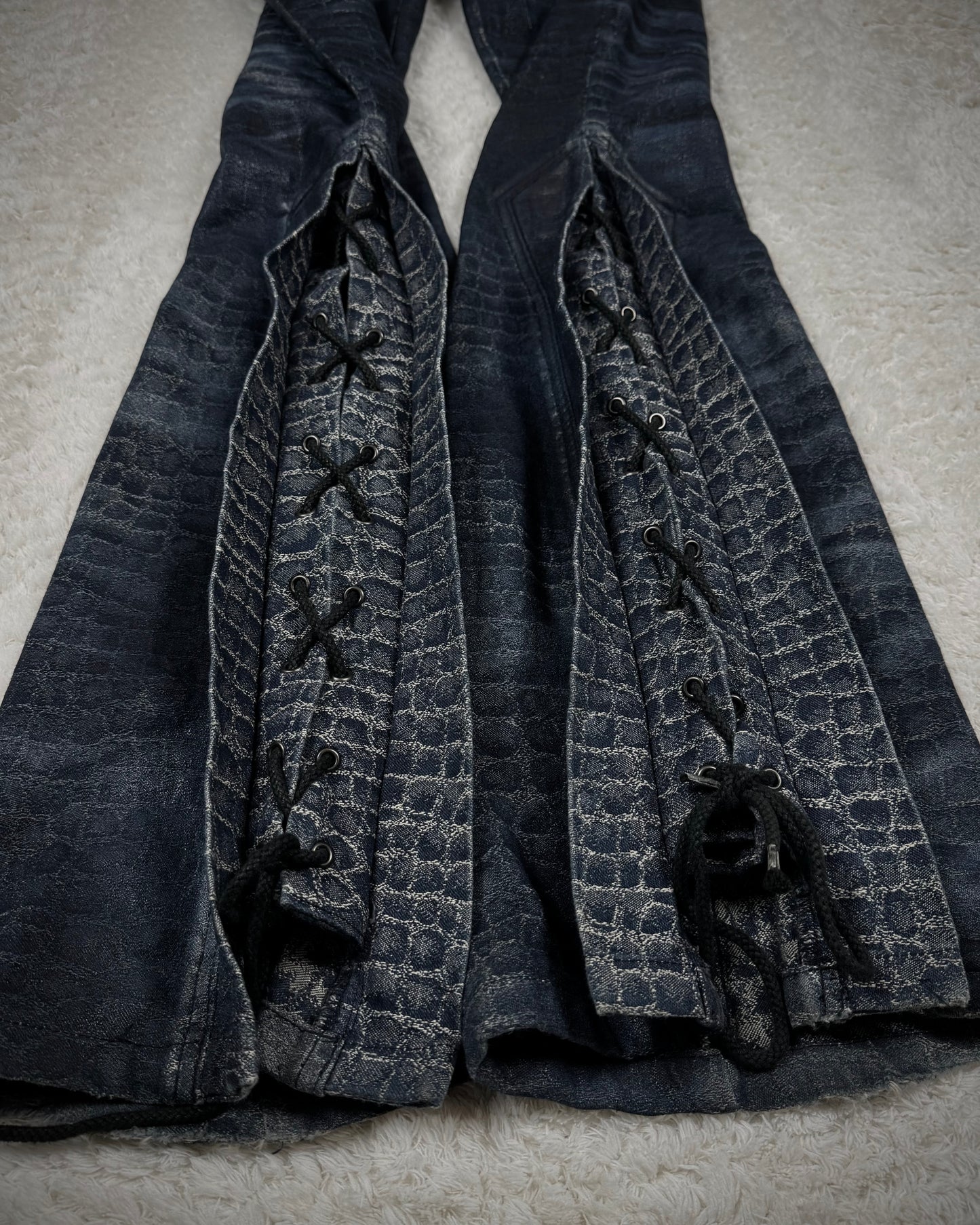 Tornado Mart Python Pattern Lace Up Flared Pants