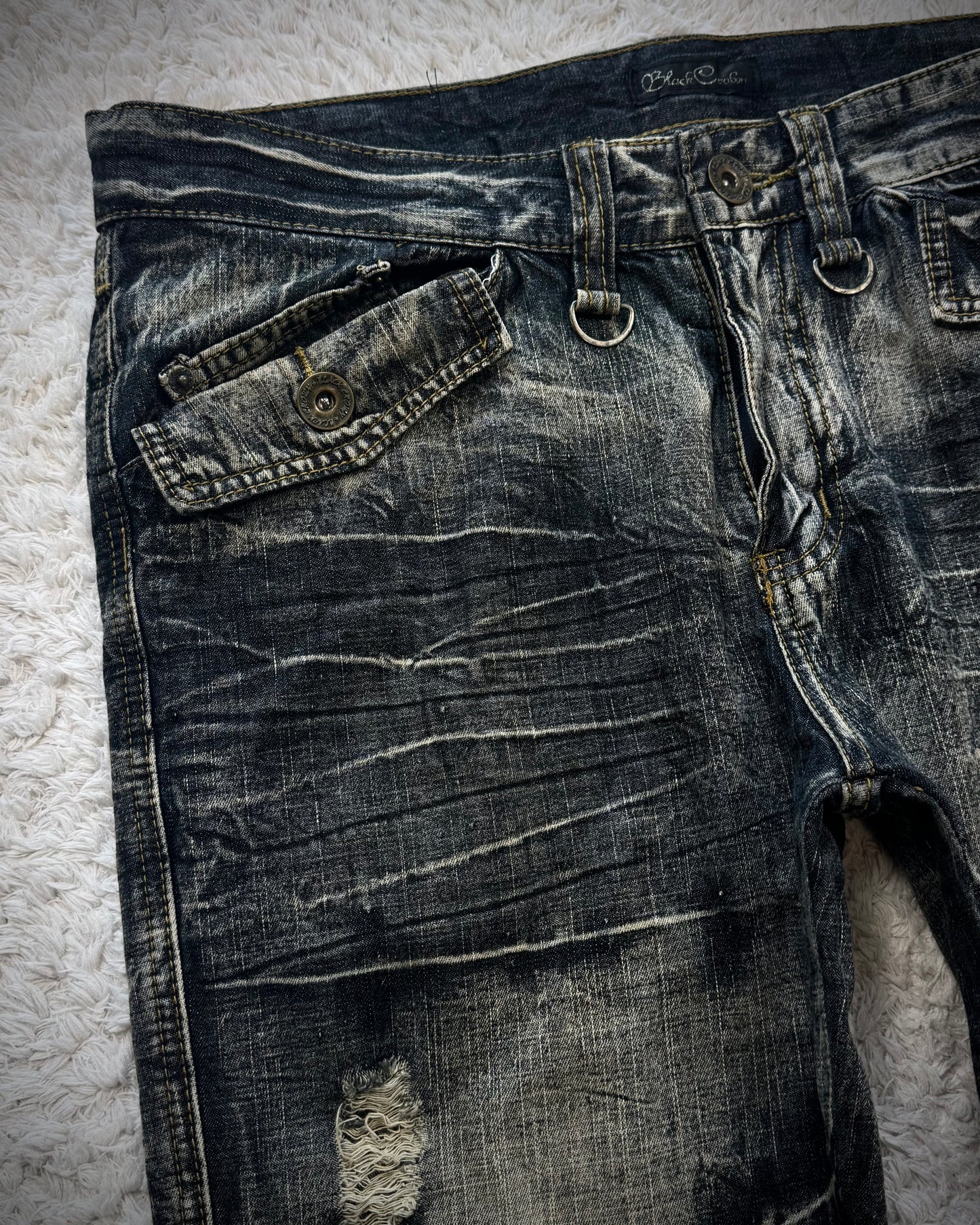 Black Crown Clawmarks Washed Flared Jeans